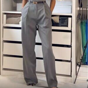 Aritzia The Effortless Pant Crepette High Rise Wide Leg Crepe Trouser Grey 10